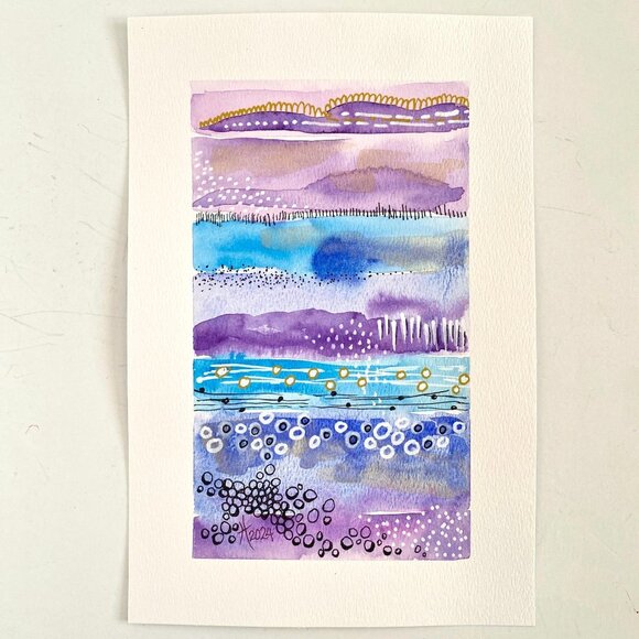 Purple Storm Original Wall Art Abstract Watercolor Painting Matted 8x10in - Picture 2 of 5